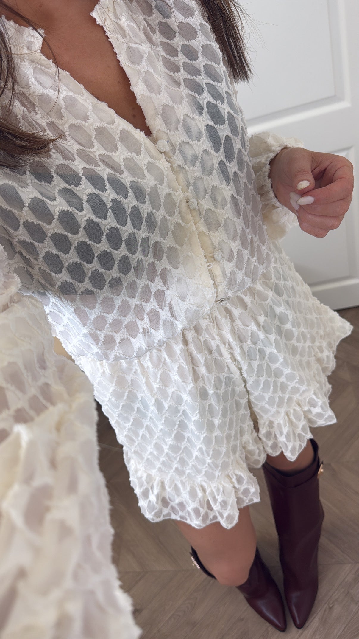 MILLIE cream textured playsuit