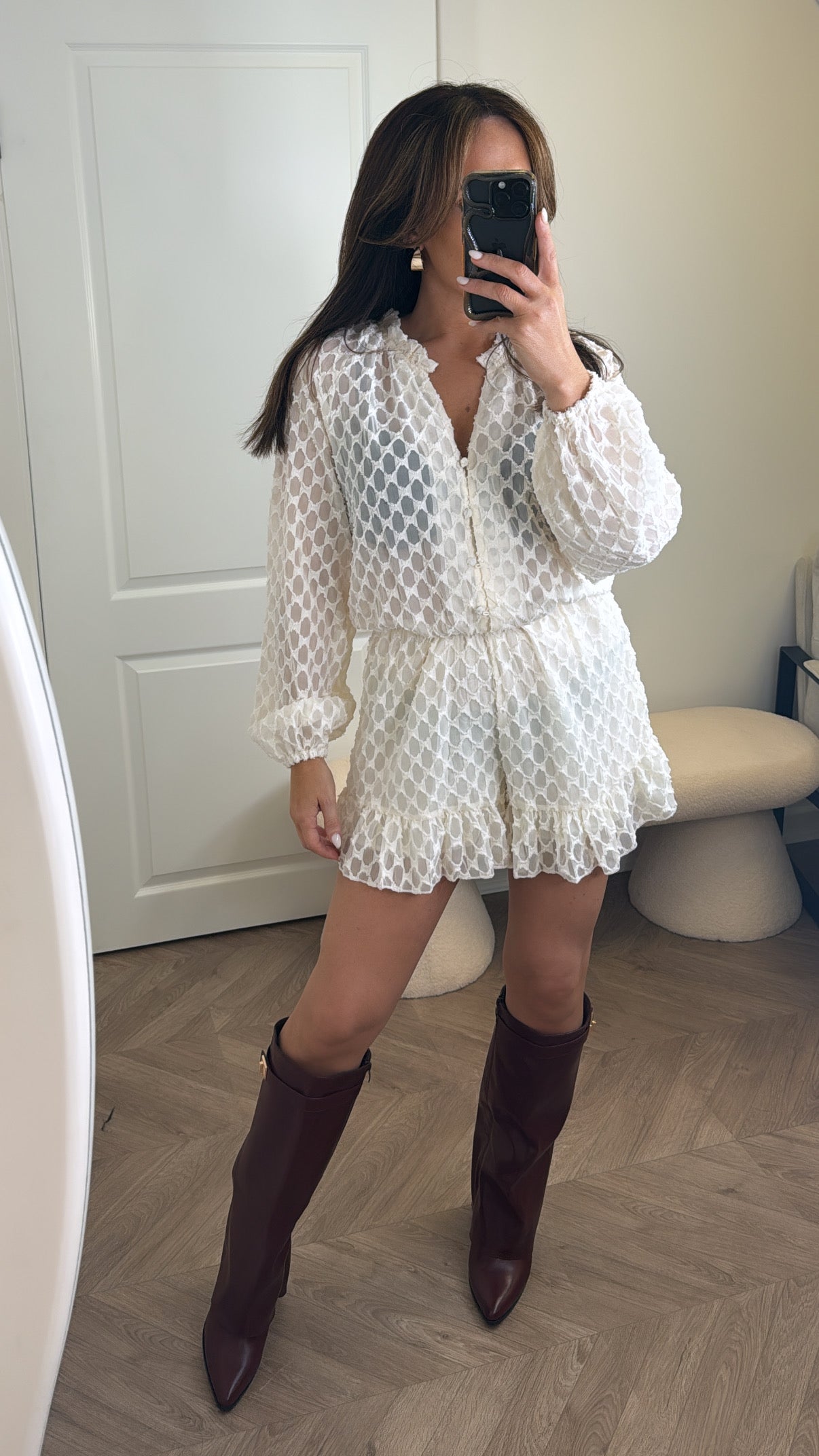 MILLIE cream textured playsuit