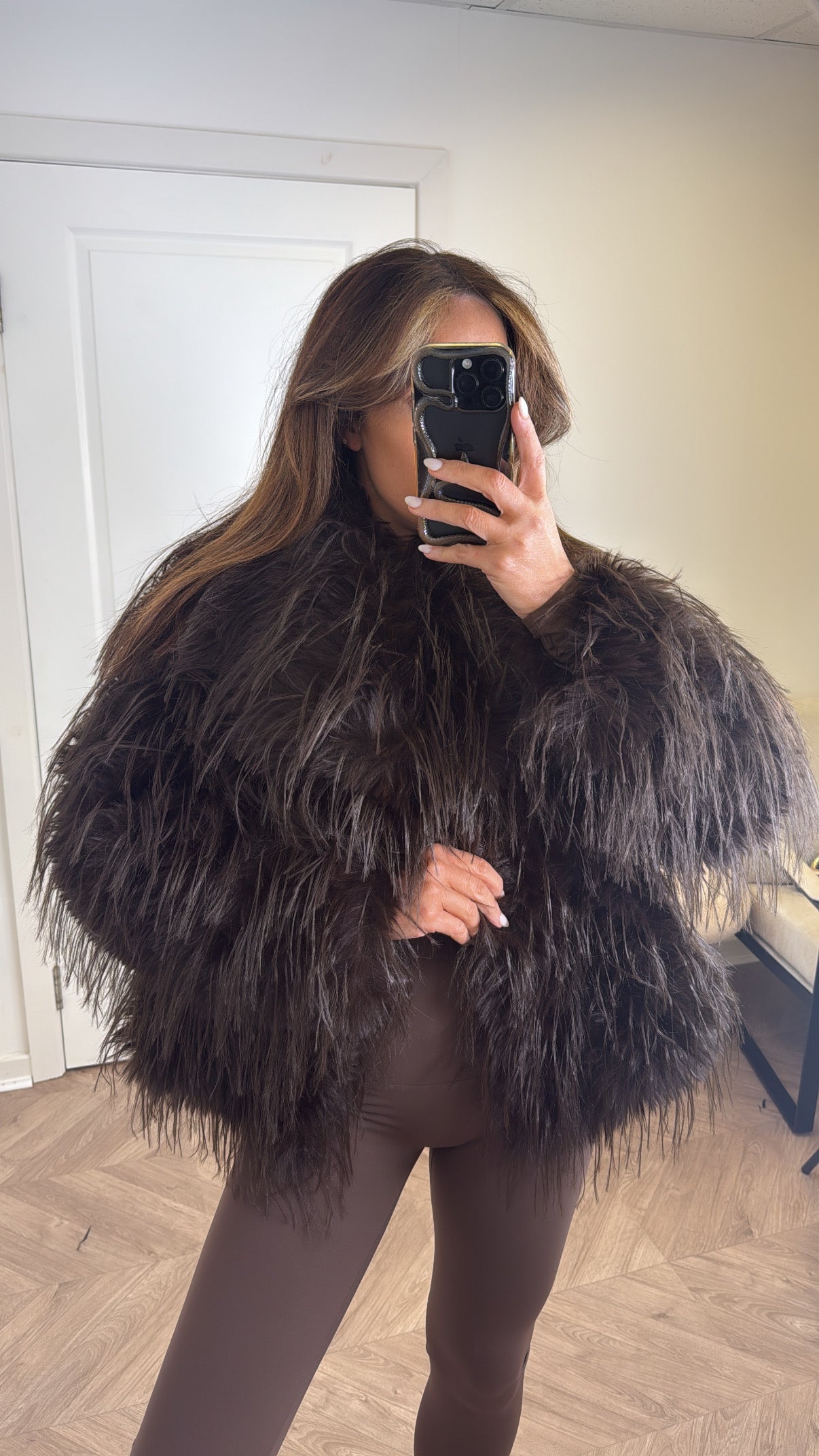 CARRIE brown faux fur jacket