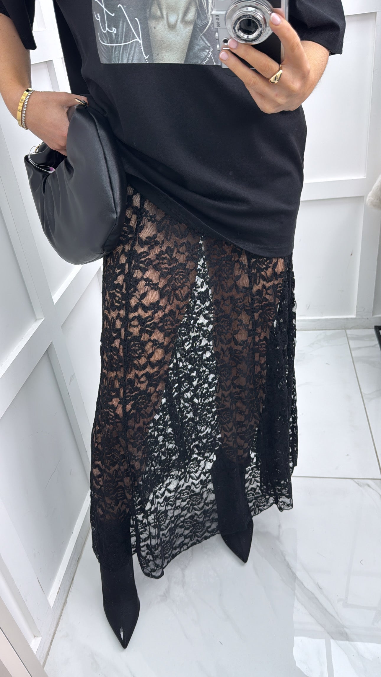 LARA black lace maxi skirt