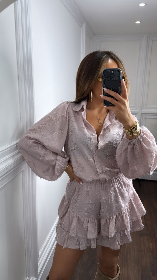 FRANKIE mauve textured blouse and skort co-ord