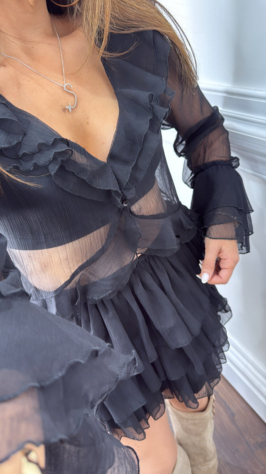 ANNIE black chiffon top and skirt co-ord