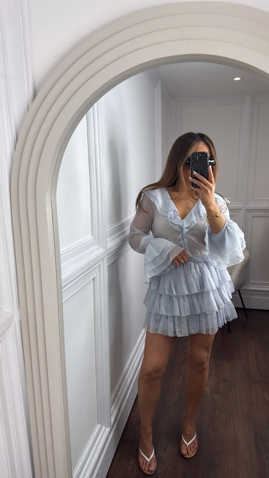 ANNIE blue chiffon top and skirt co-ord