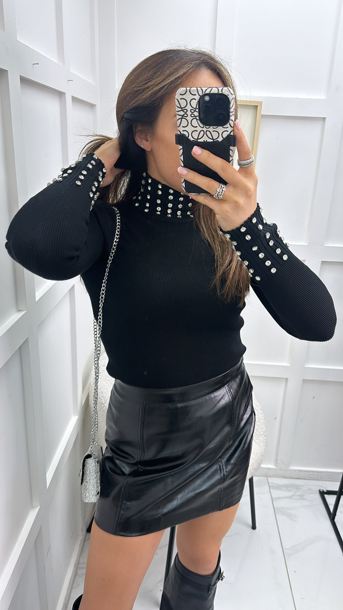 ELLIE black high neck diamante jumper