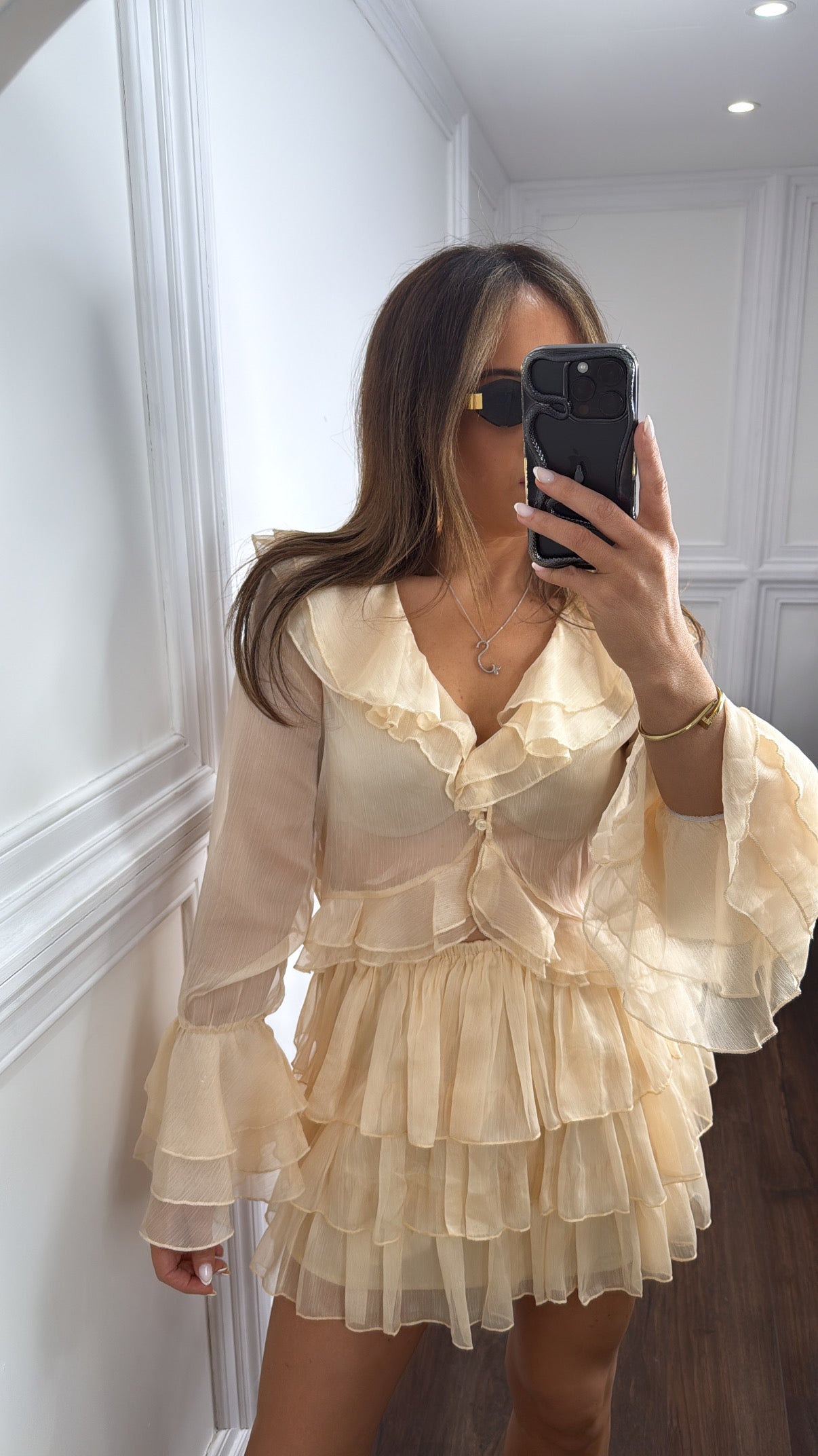 ANNIE apricot chiffon top and skirt co-ord