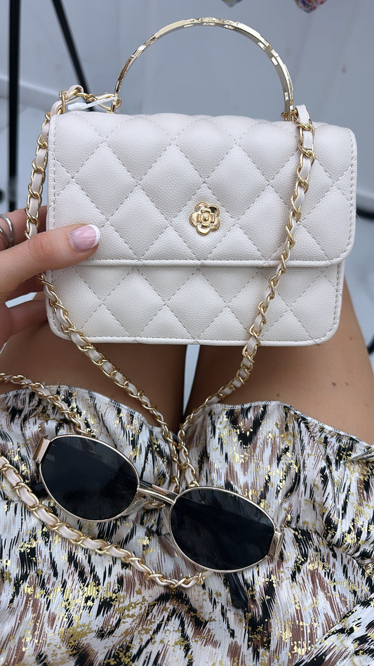 BELLA cream quilted bag with gold handle