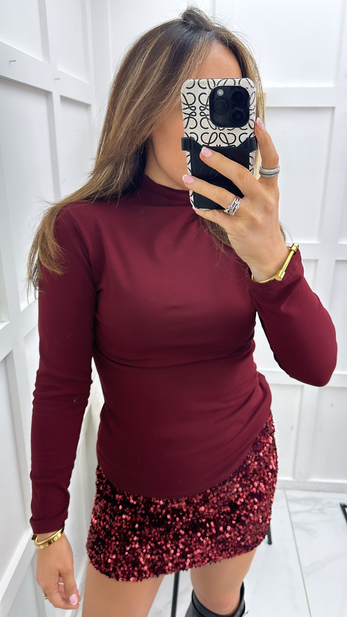 BECCA burgundy basic cotton high neck top