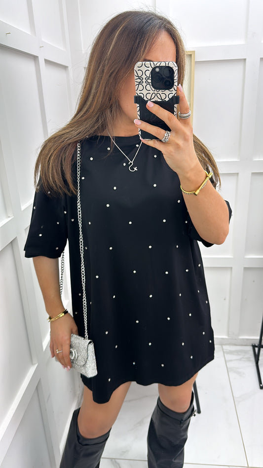 HANNAH black crystal tshirt dress