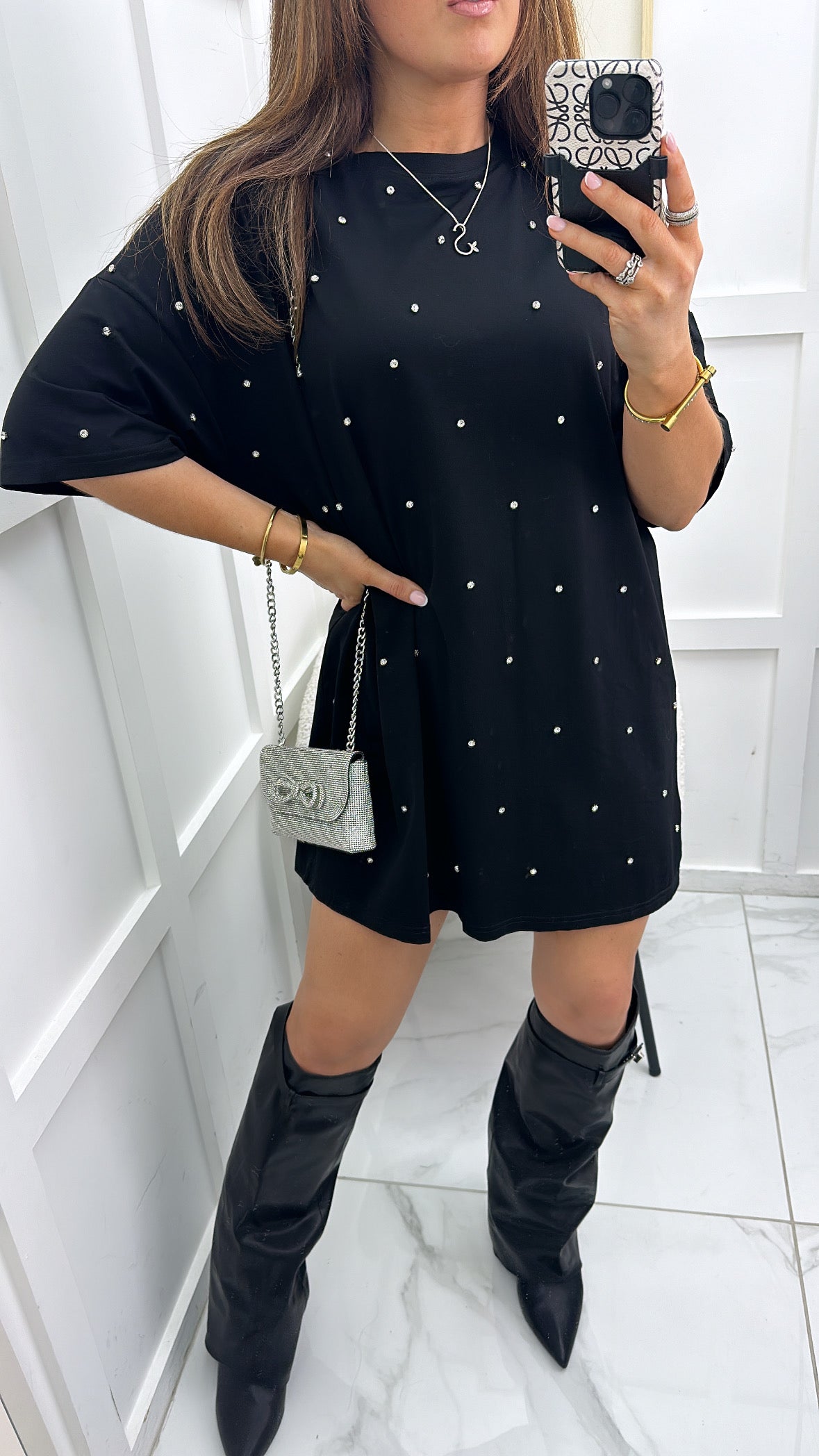 HANNAH black crystal tshirt dress