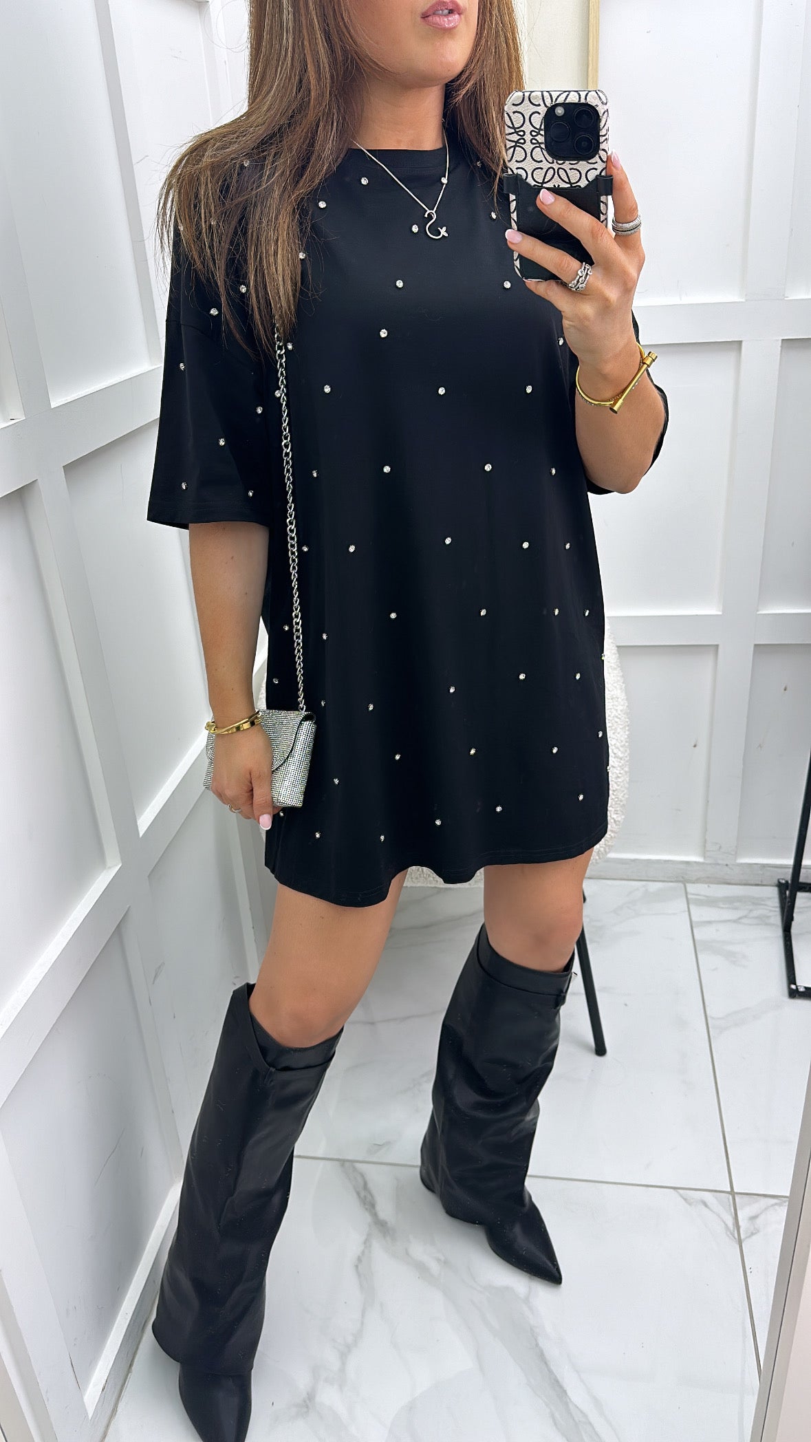 HANNAH black crystal tshirt dress