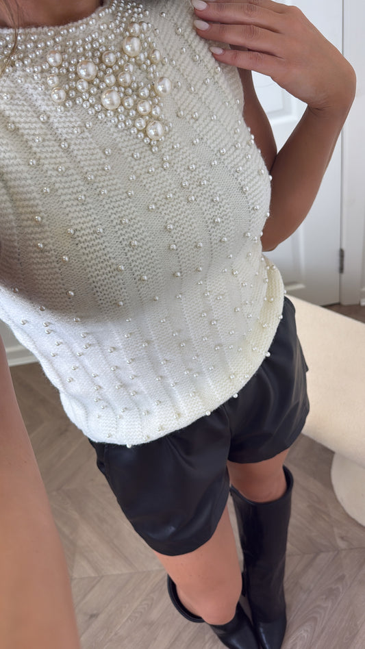 BILLIE cream pearl embellished knitted vest