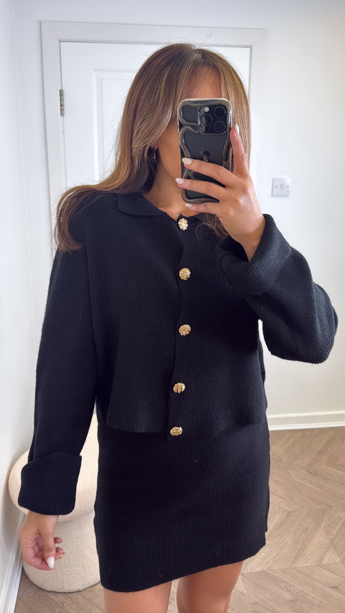 BELLA black knitted cardigan and skirt co-ord