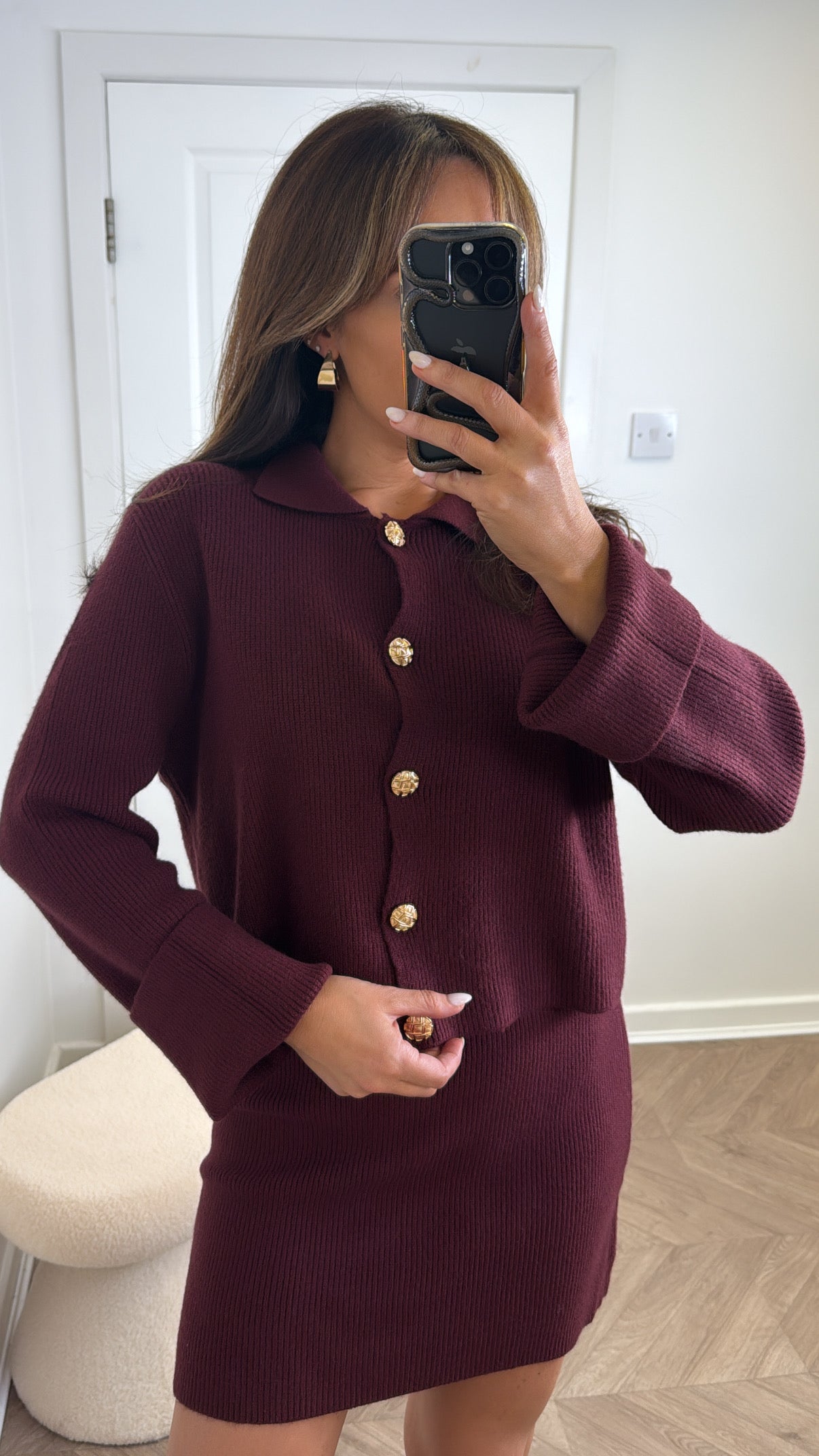 BELLA burgundy knitted cardigan and skirt co-ord