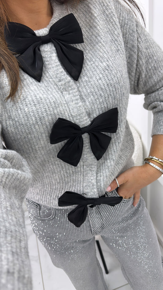 ANNALISE grey black bow cardigan