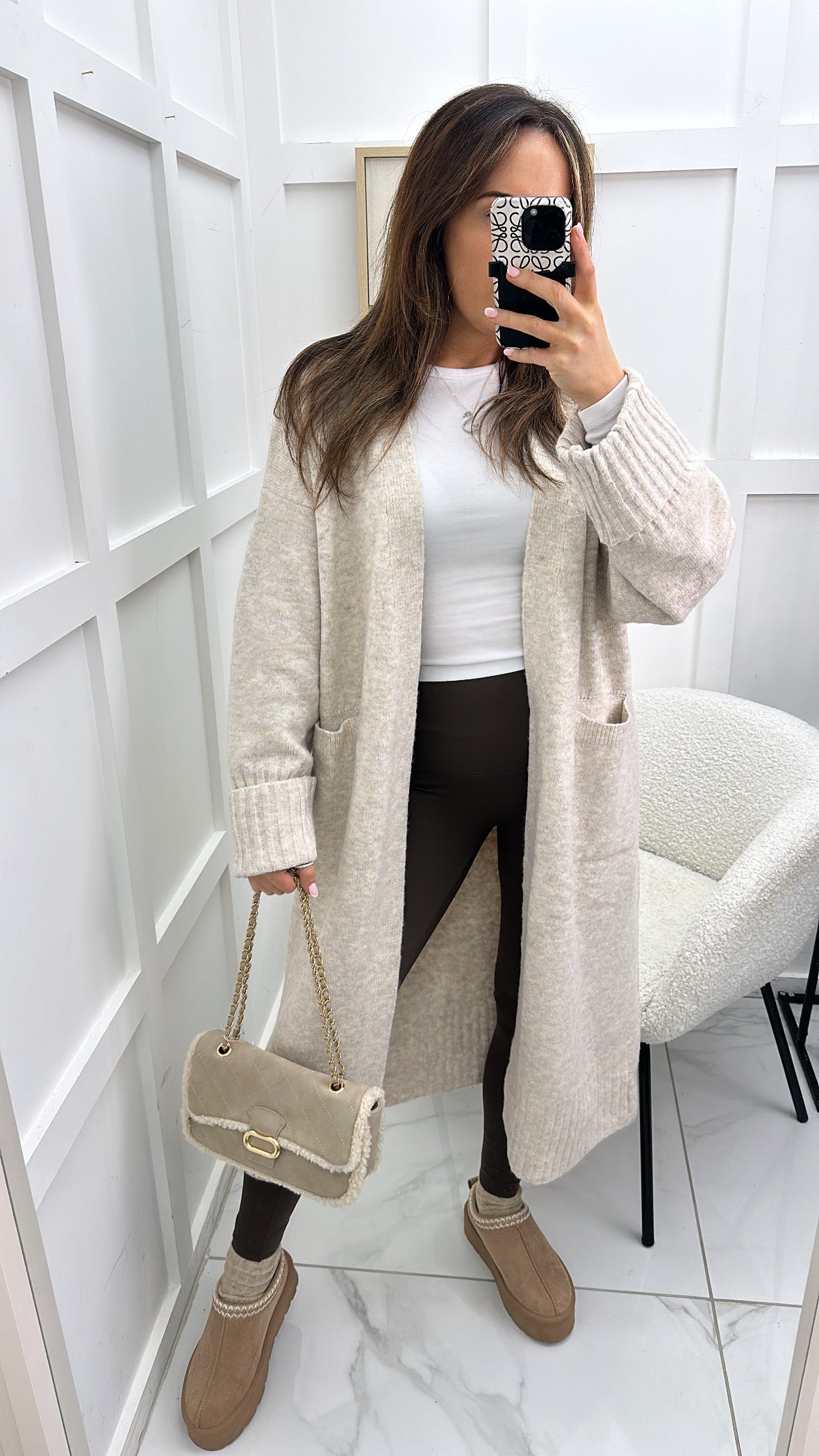 NATALIE beige soft knit long cardigan