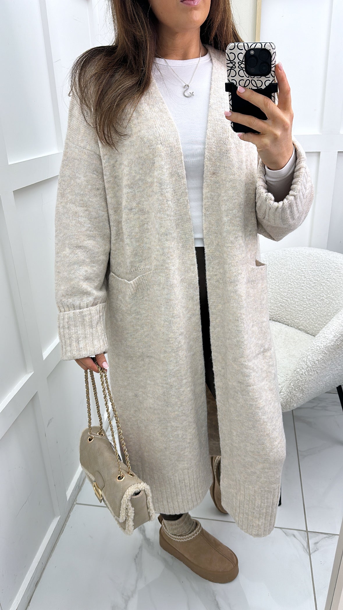 NATALIE beige soft knit long cardigan