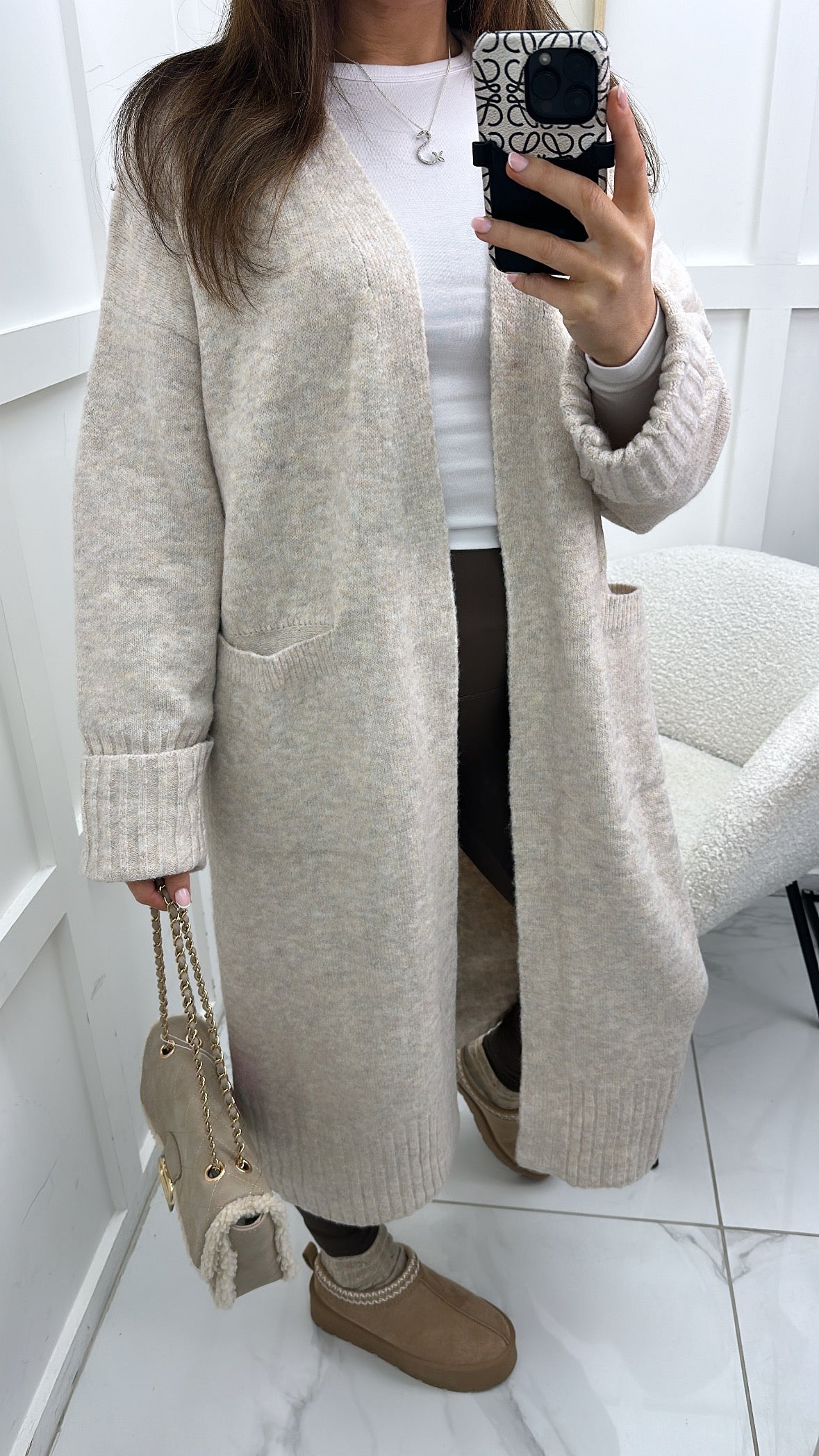 NATALIE beige soft knit long cardigan