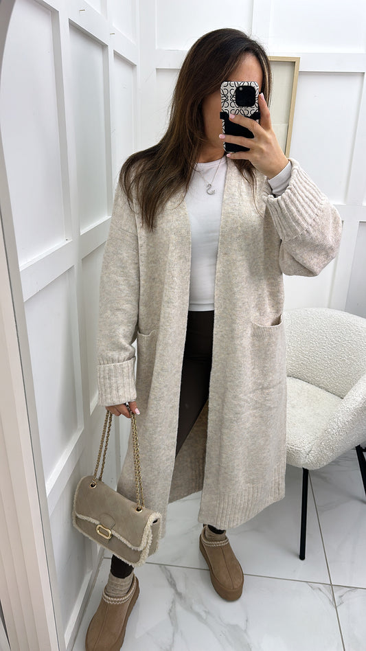 NATALIE beige soft knit long cardigan