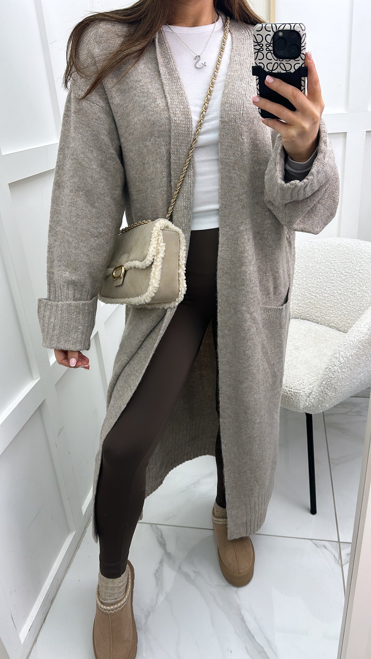 NATALIE mocha soft knit long cardigan