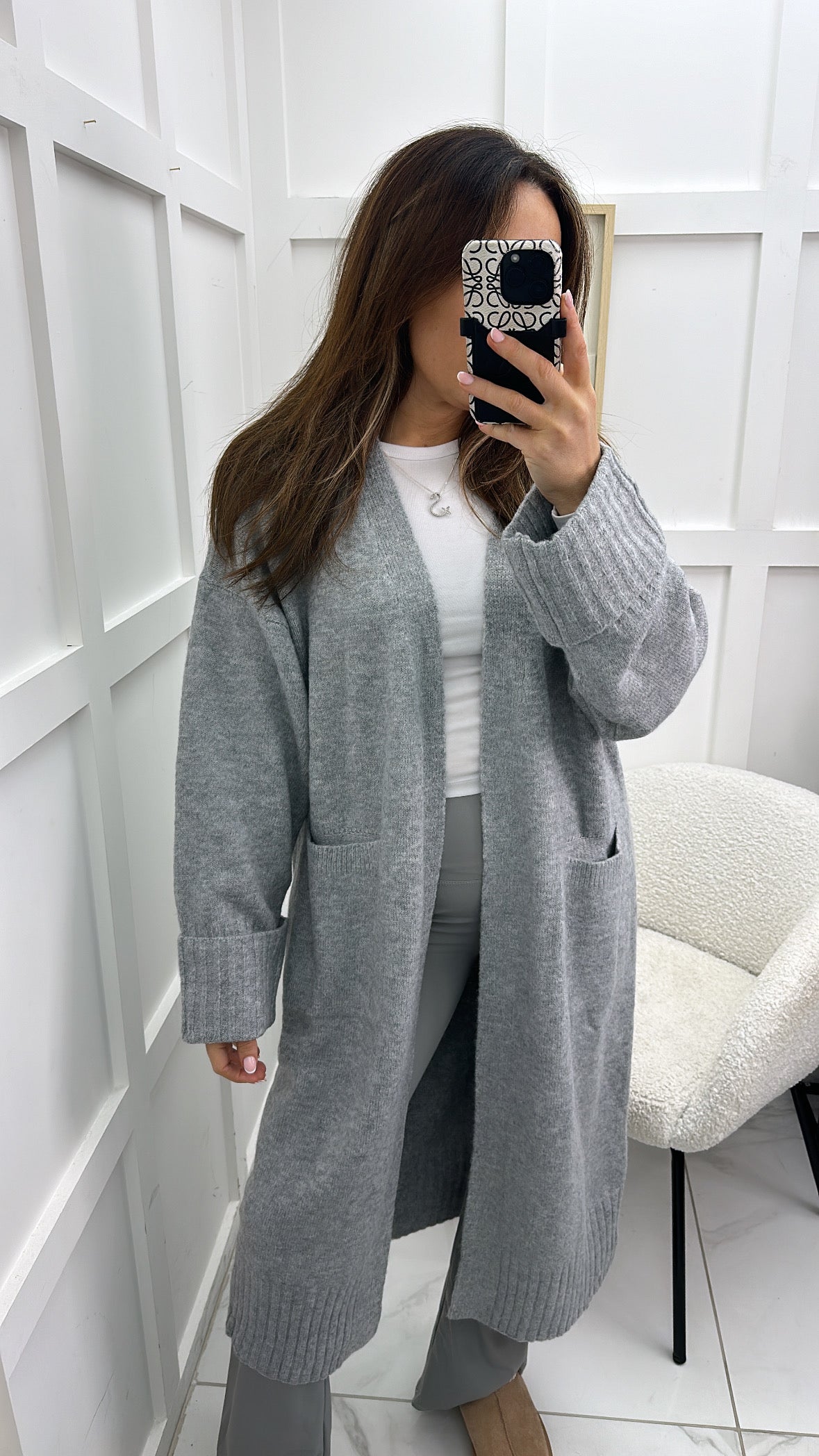 NATALIE grey soft knit long cardigan