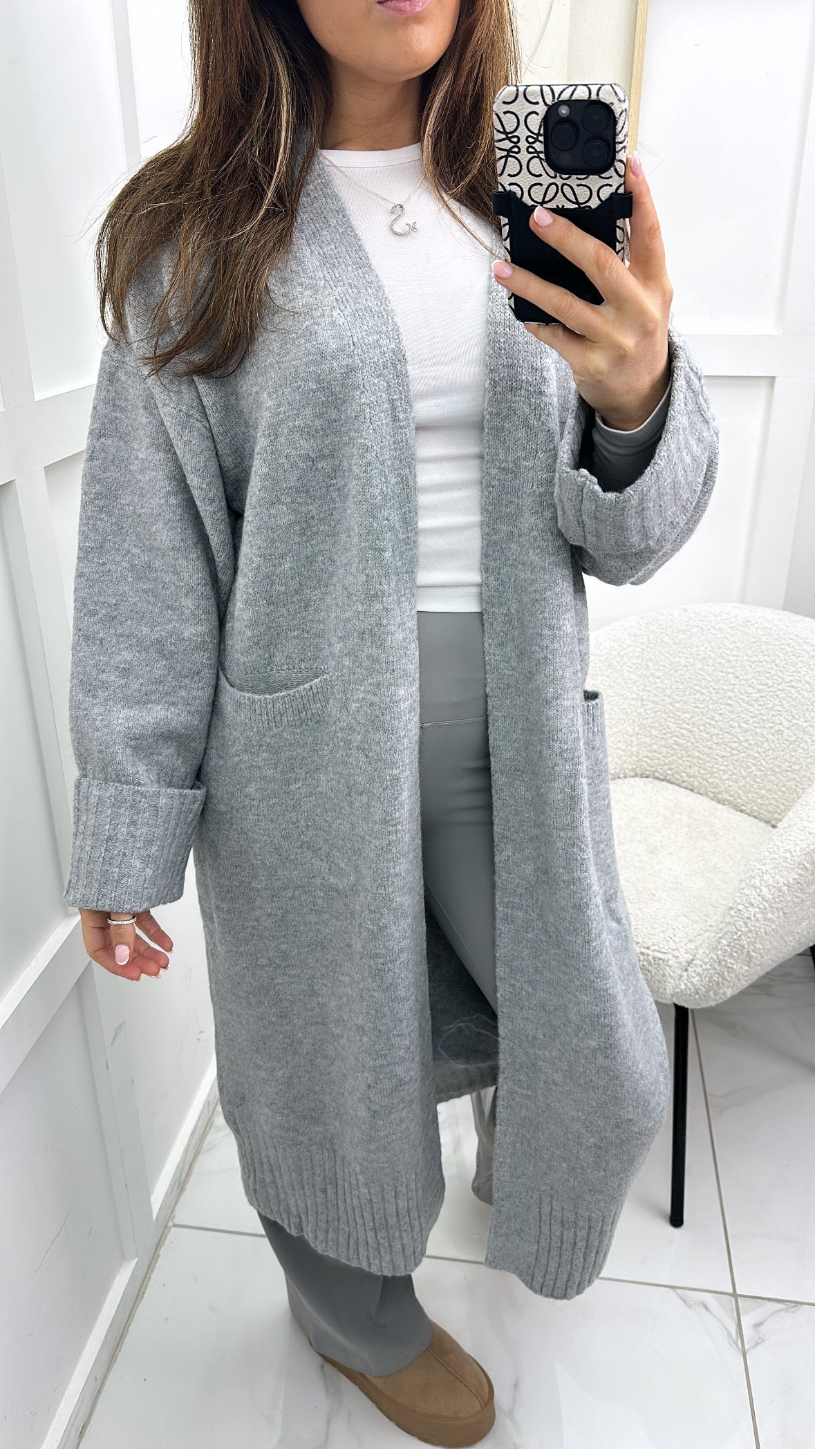 NATALIE grey soft knit long cardigan