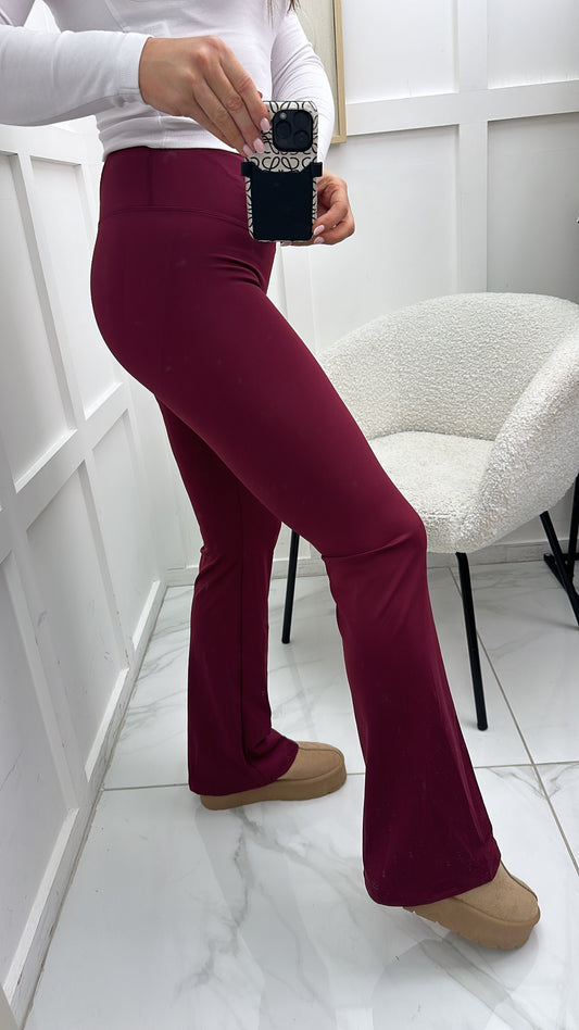 MILLIE burgundy flared gym leggings