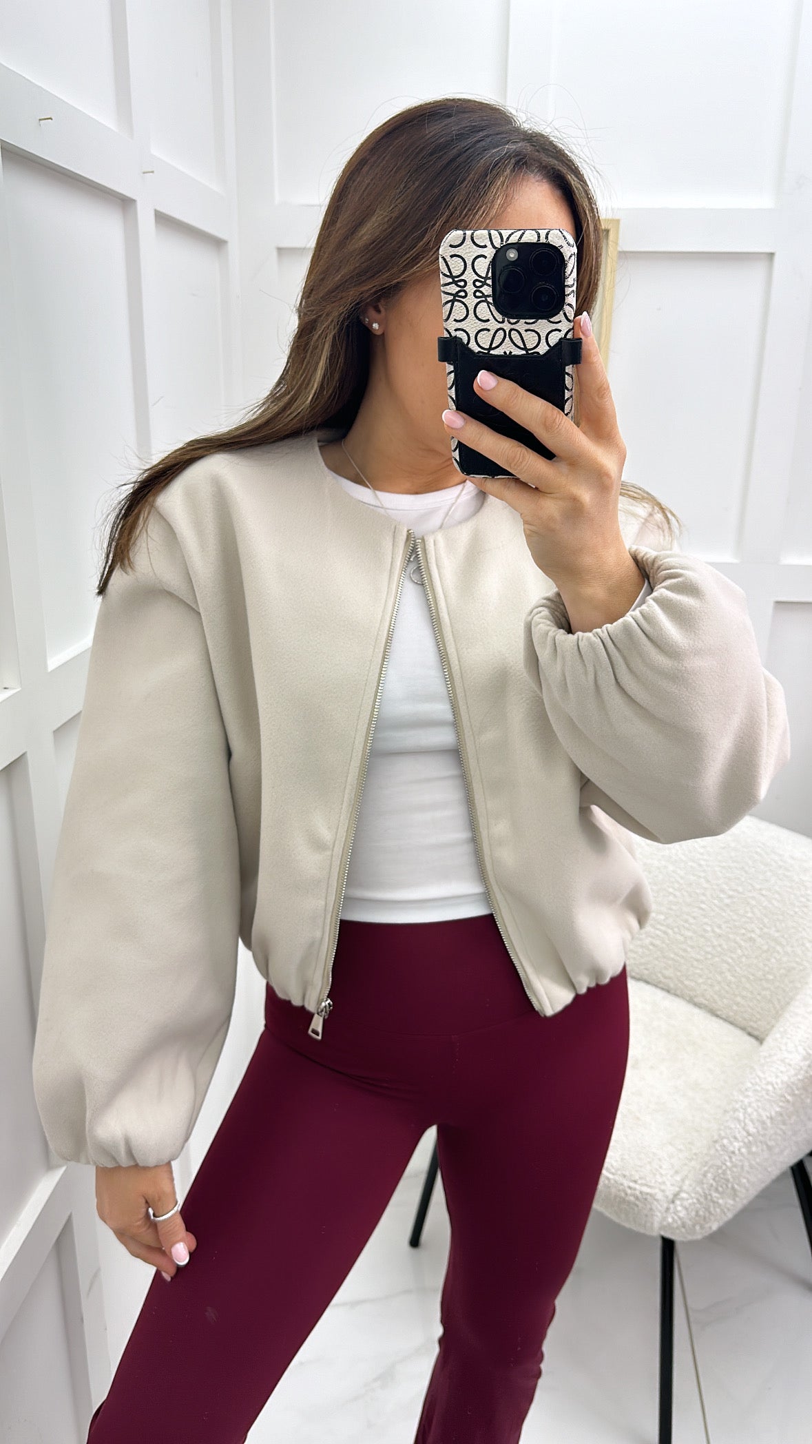 SARA cream cropped bomber jacket