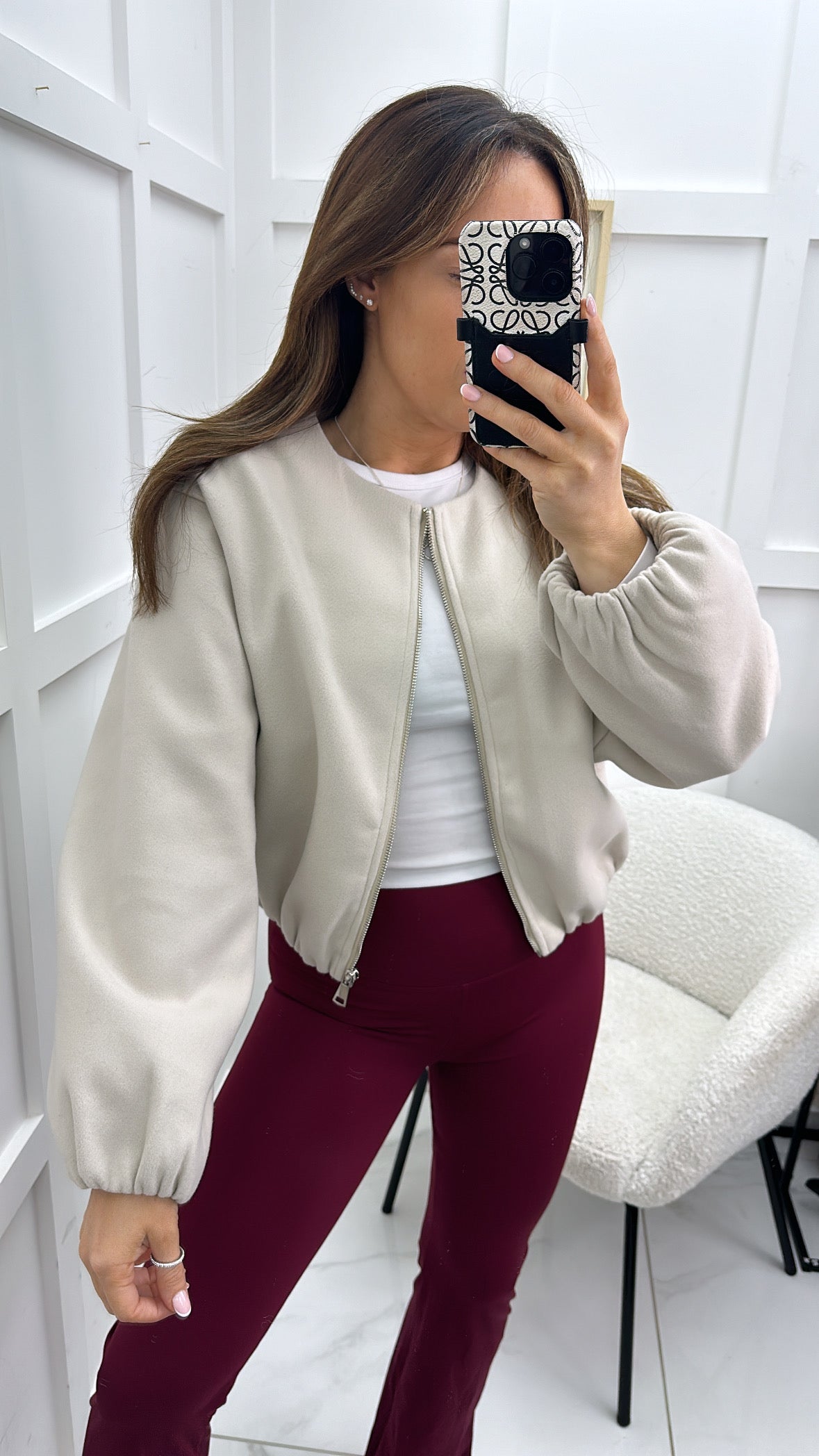 SARA cream cropped bomber jacket