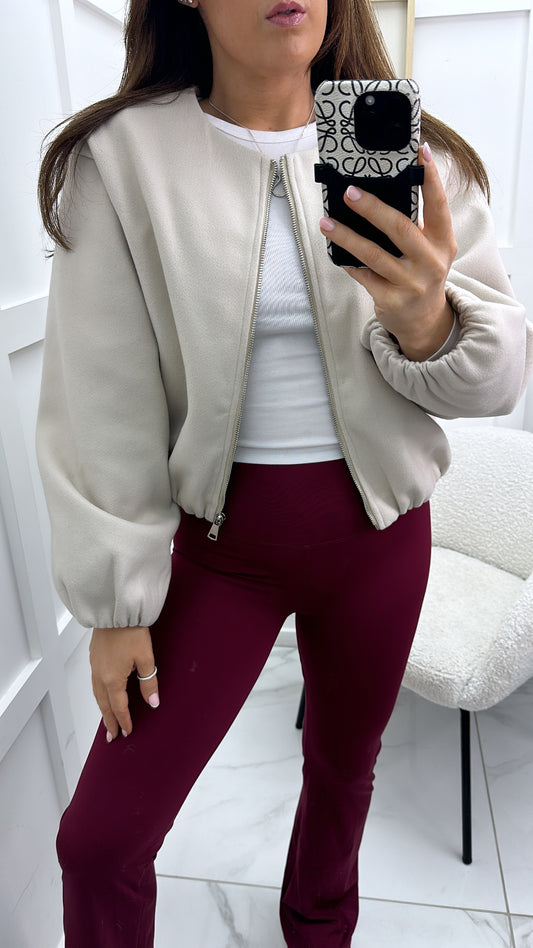 SARA cream cropped bomber jacket