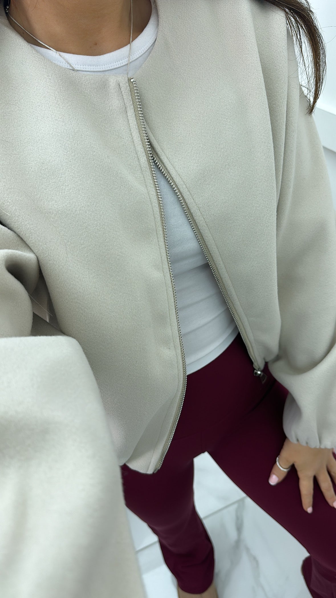 SARA cream cropped bomber jacket