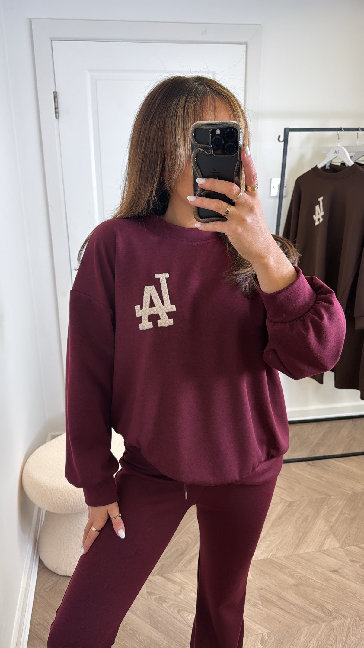 LALA burgundy sweatshirt logo lounge set