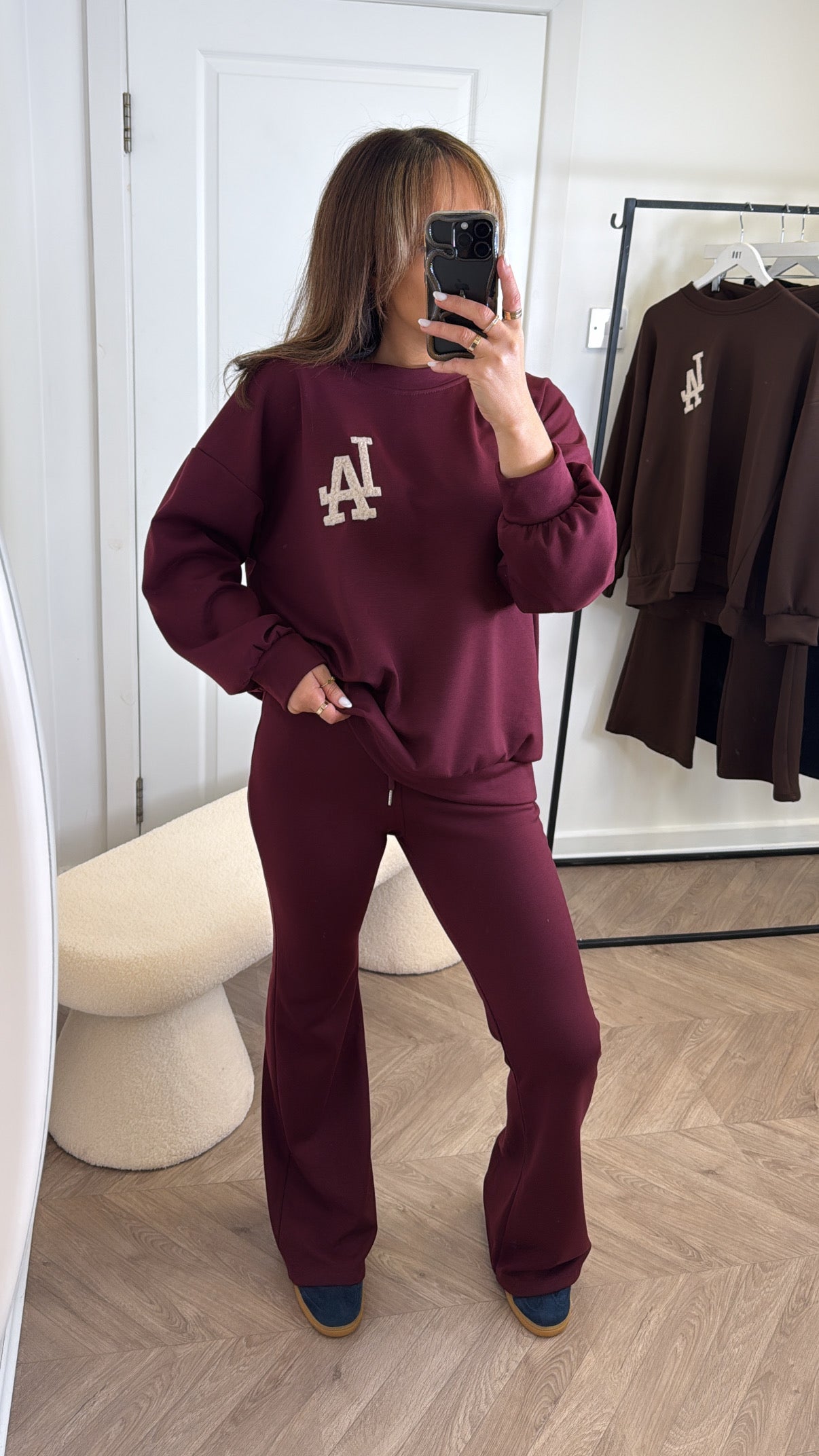 LALA burgundy sweatshirt logo lounge set