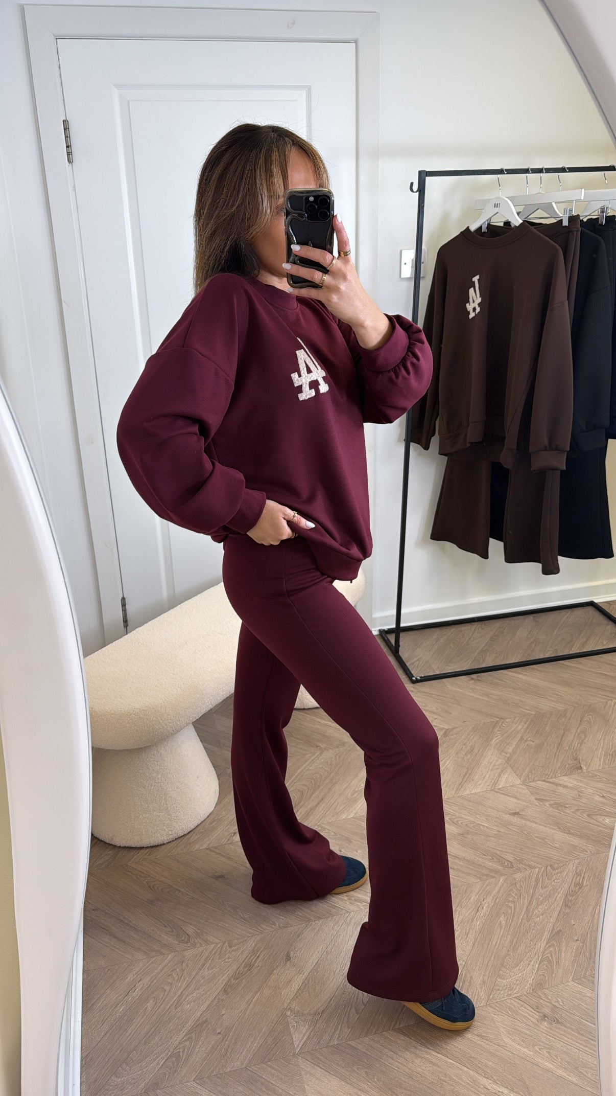 LALA burgundy sweatshirt logo lounge set
