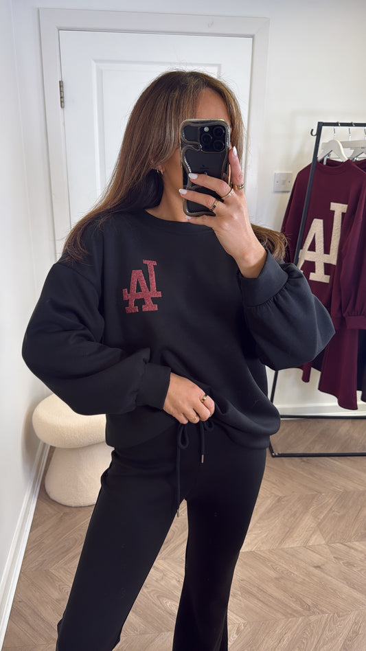 LALA black sweatshirt logo lounge set