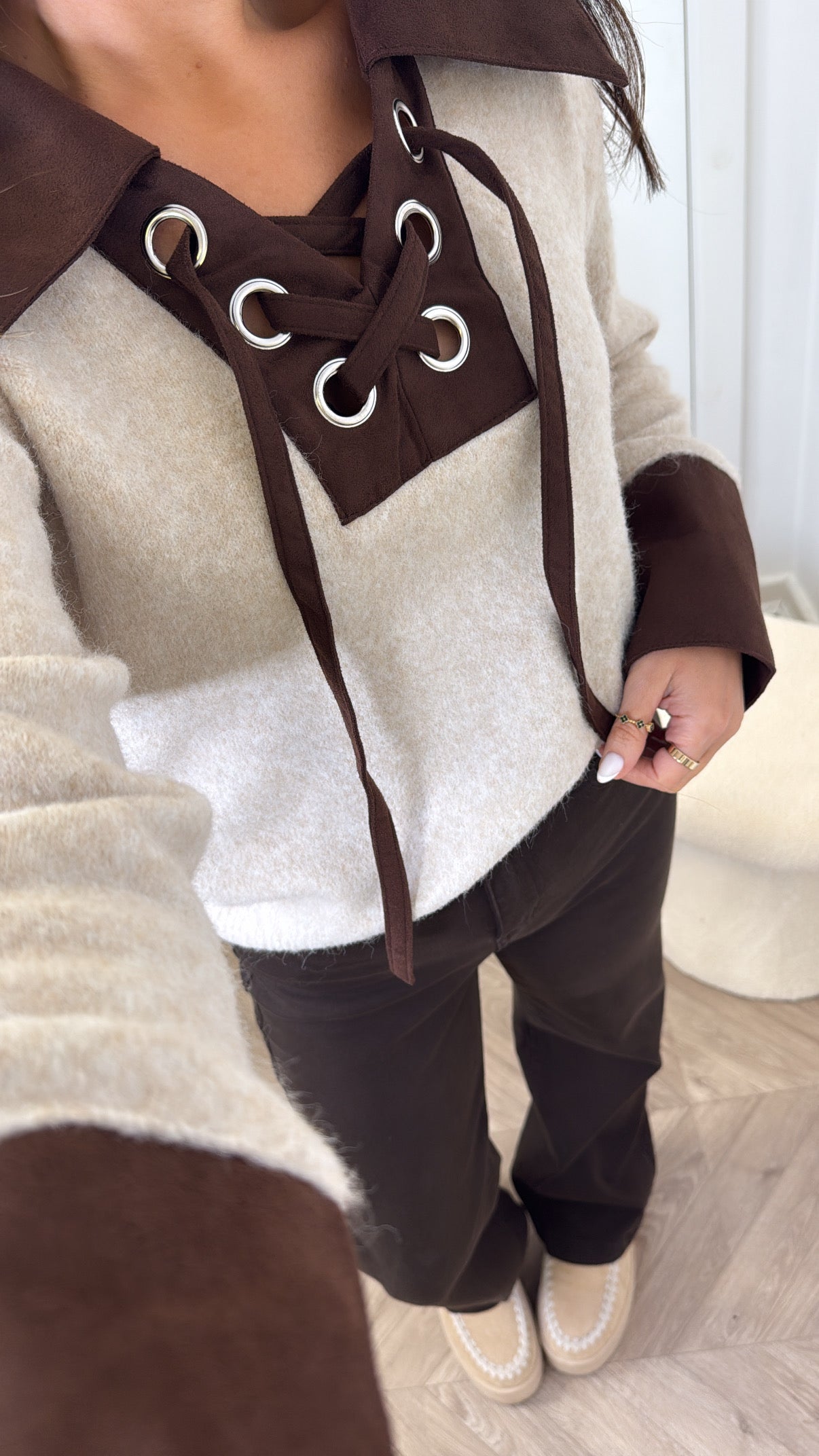 ABIGAIL beige with brown super soft jumper