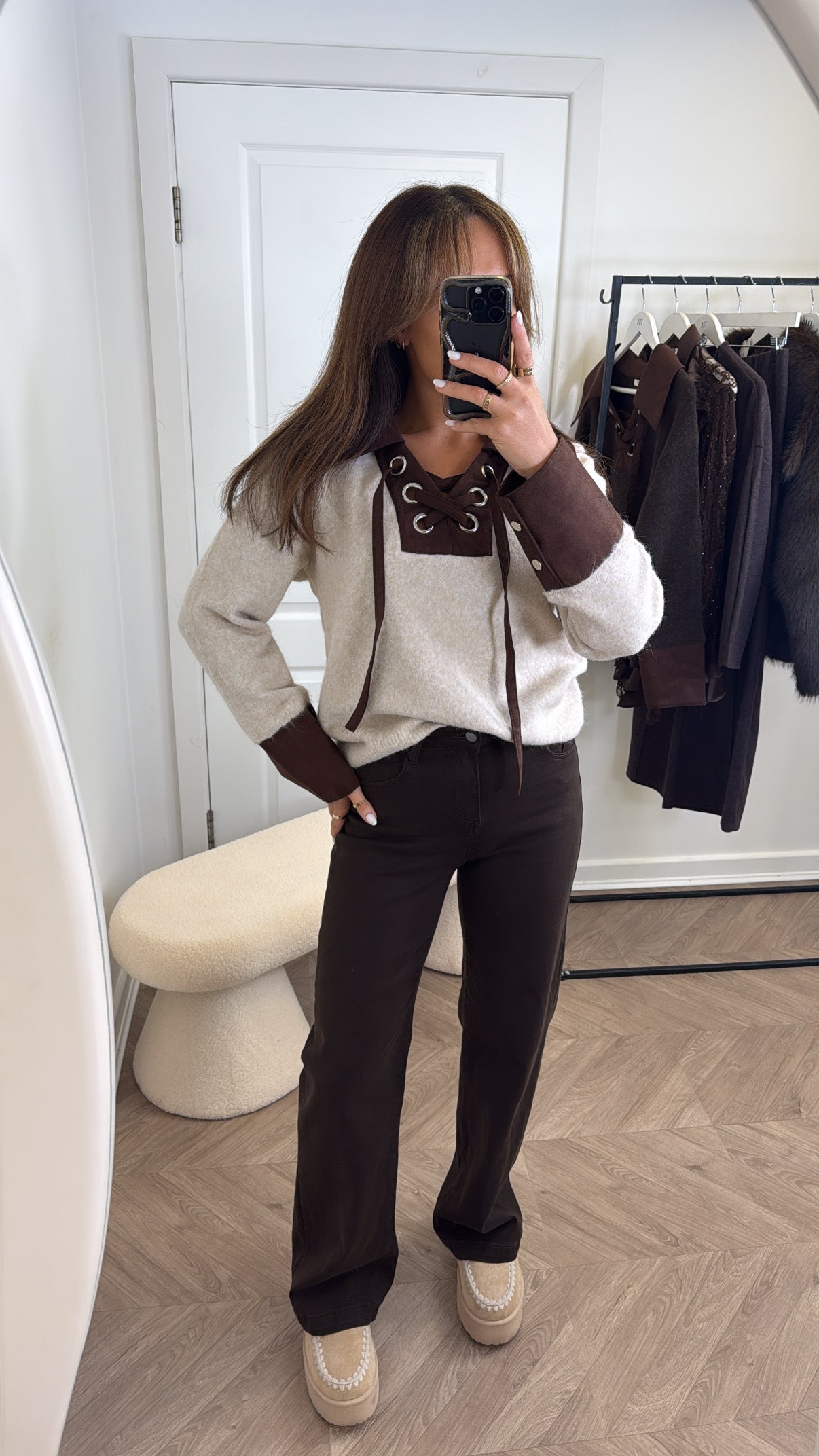 ABIGAIL beige with brown super soft jumper