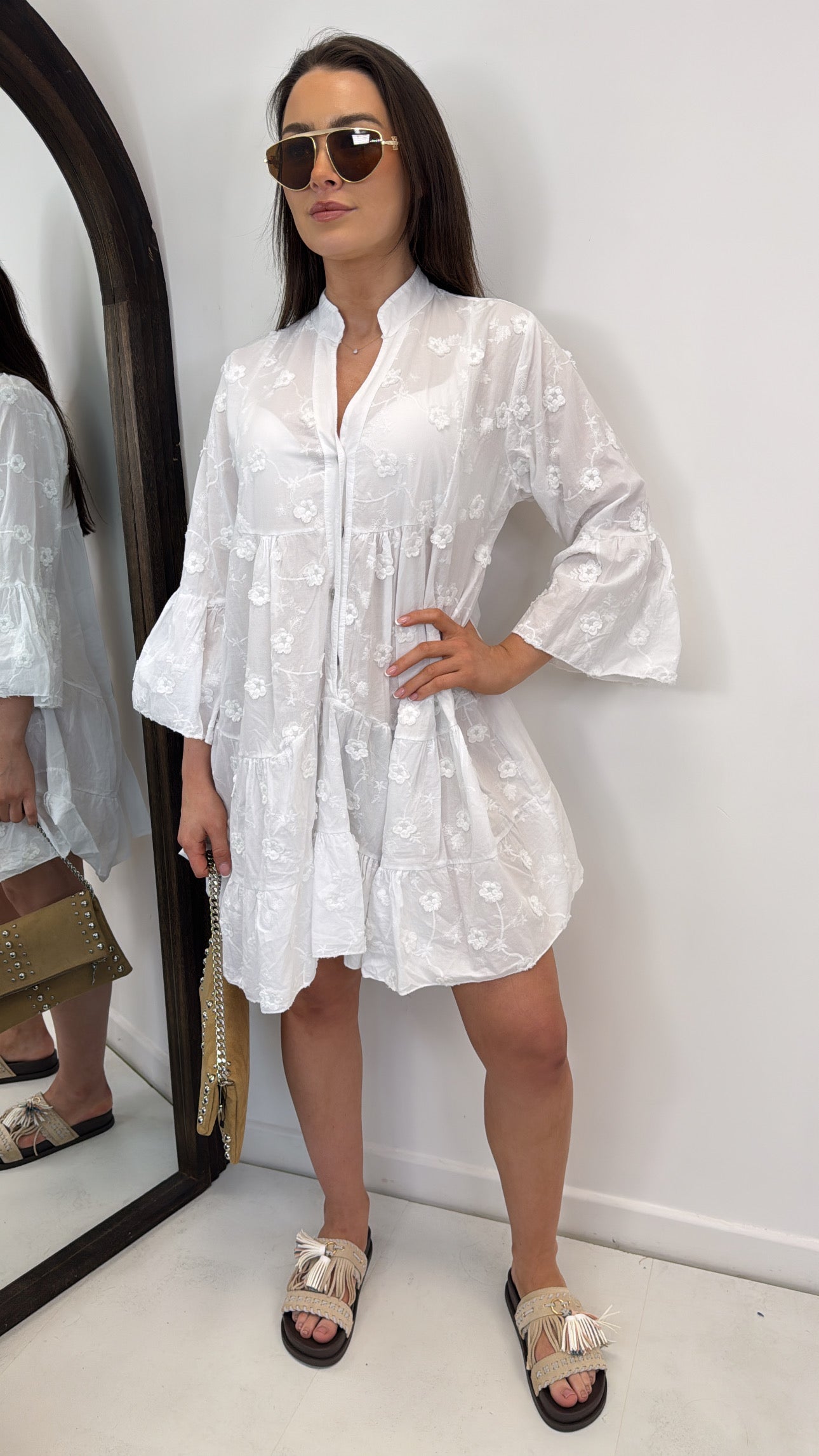 APRIL white embroidered smock dress  The Dressing Room