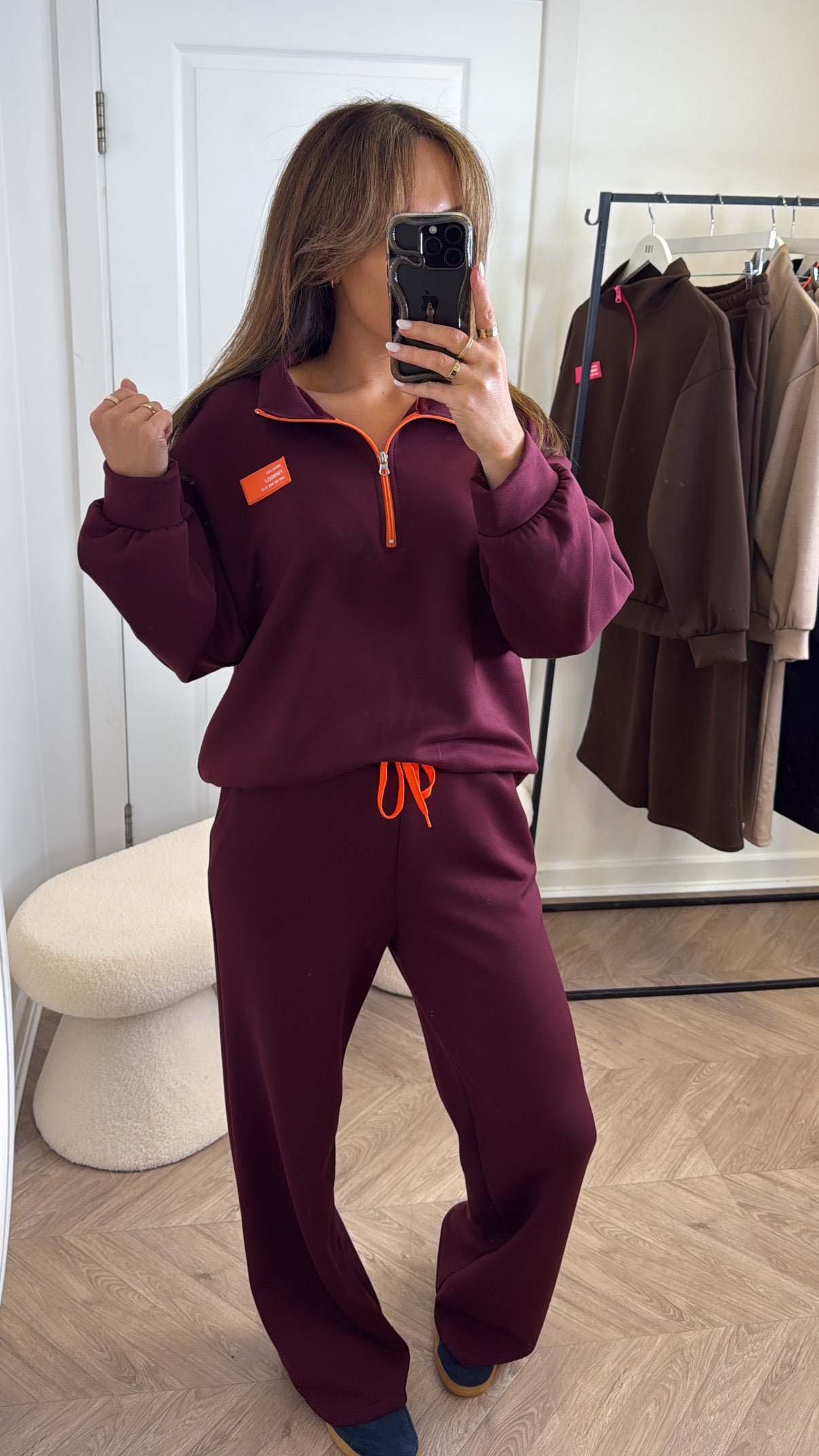 KIT burgundy super soft sweatshirt lounge set with neon contrast