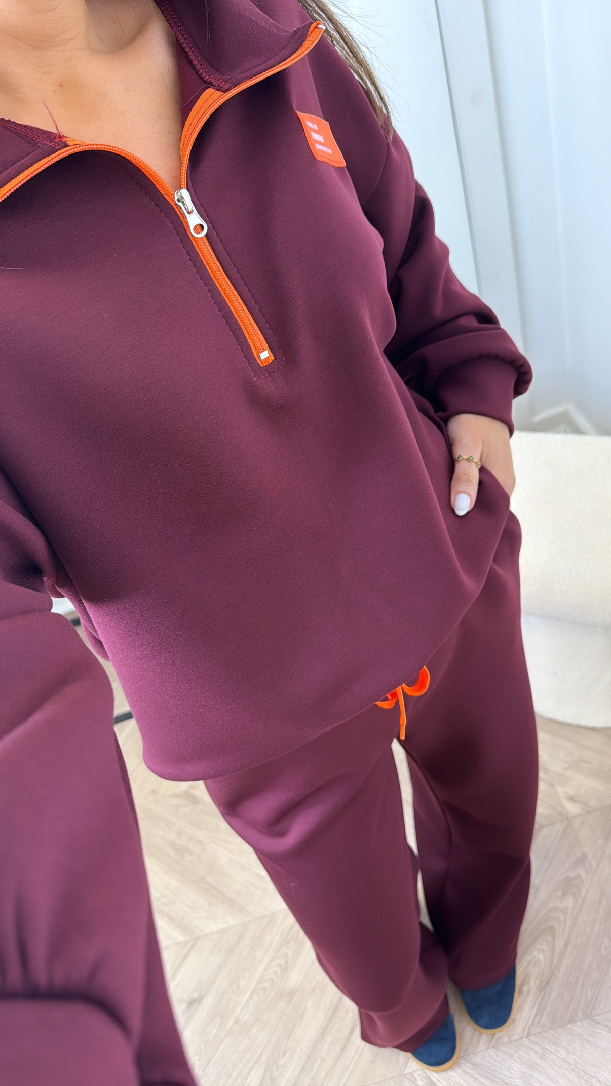 KIT burgundy super soft sweatshirt lounge set with neon contrast