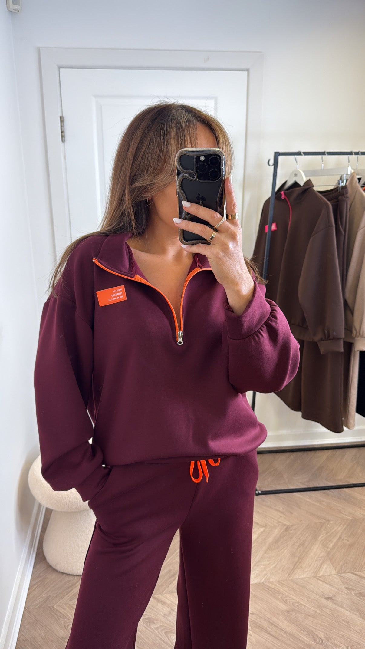 KIT burgundy super soft sweatshirt lounge set with neon contrast