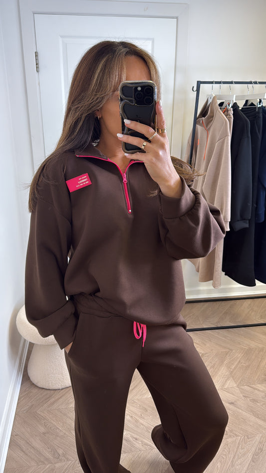 KIT brown super soft sweatshirt lounge set with neon contrast