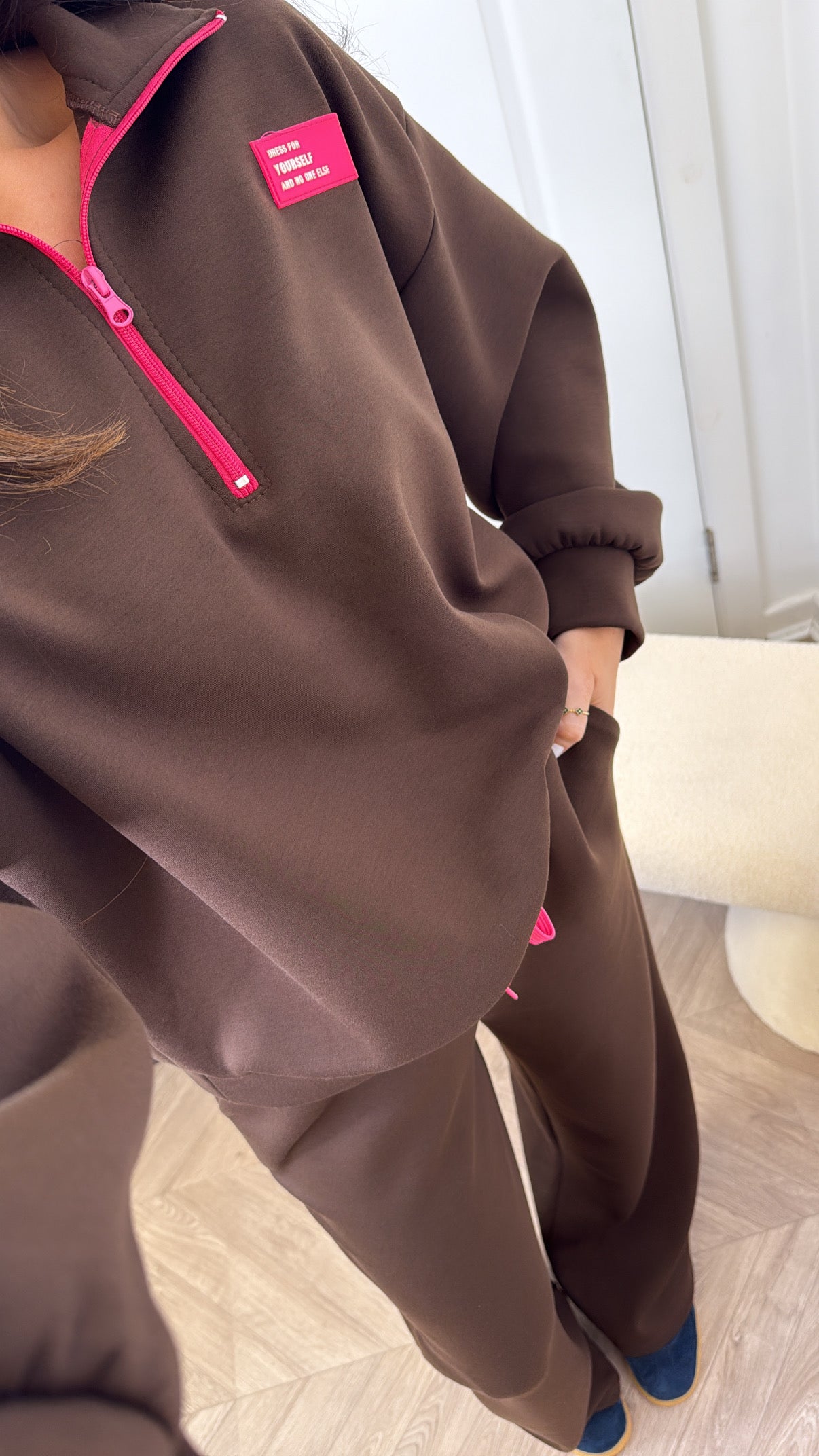 KIT brown super soft sweatshirt lounge set with neon contrast