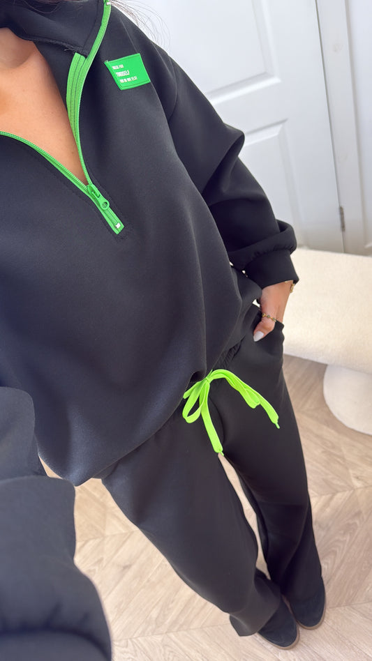 KIT black super soft sweatshirt lounge set with neon contrast