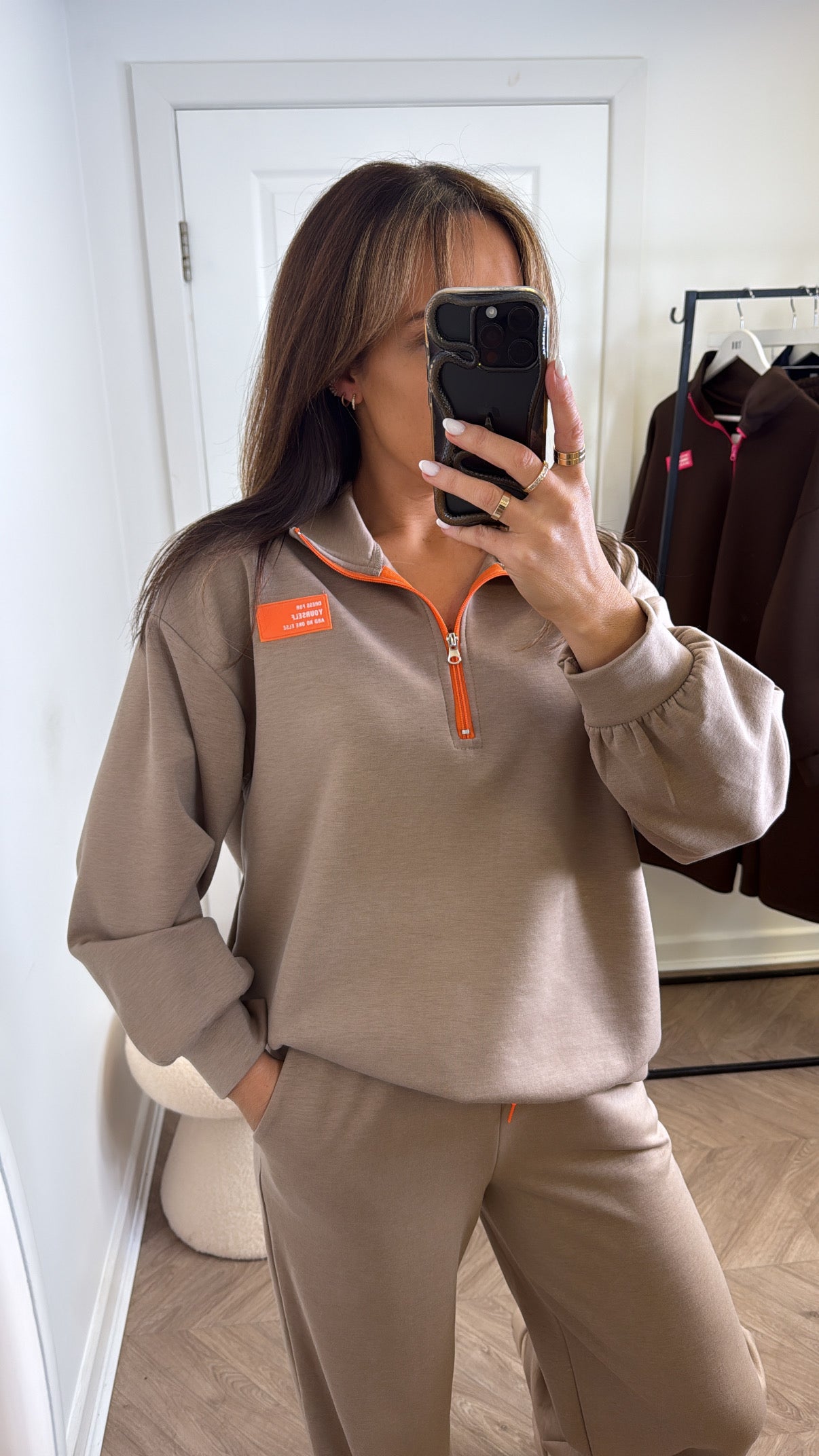 KIT mocha super soft sweatshirt lounge set with neon contrast