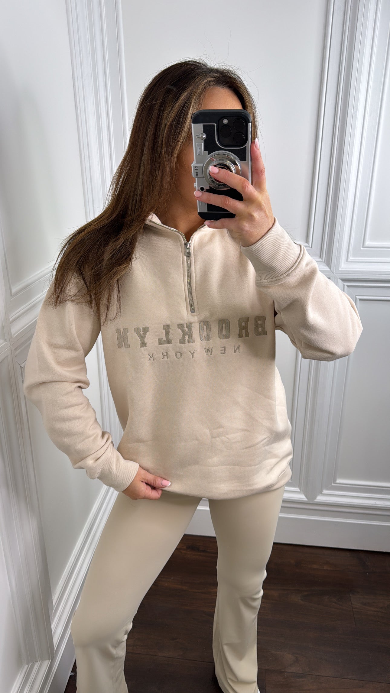 BROOKLYN beige half zip sweatshirt