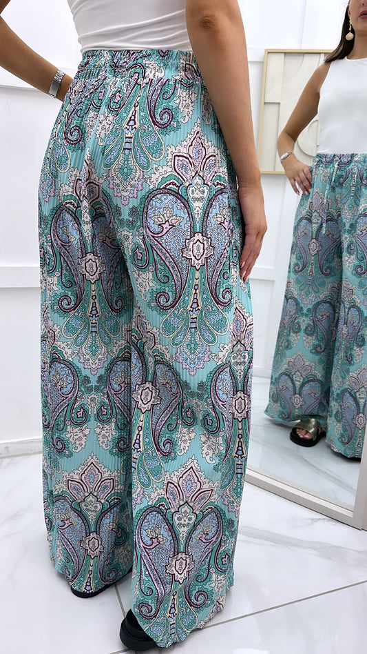 ALANA turquoise paisley print wide leg trousers