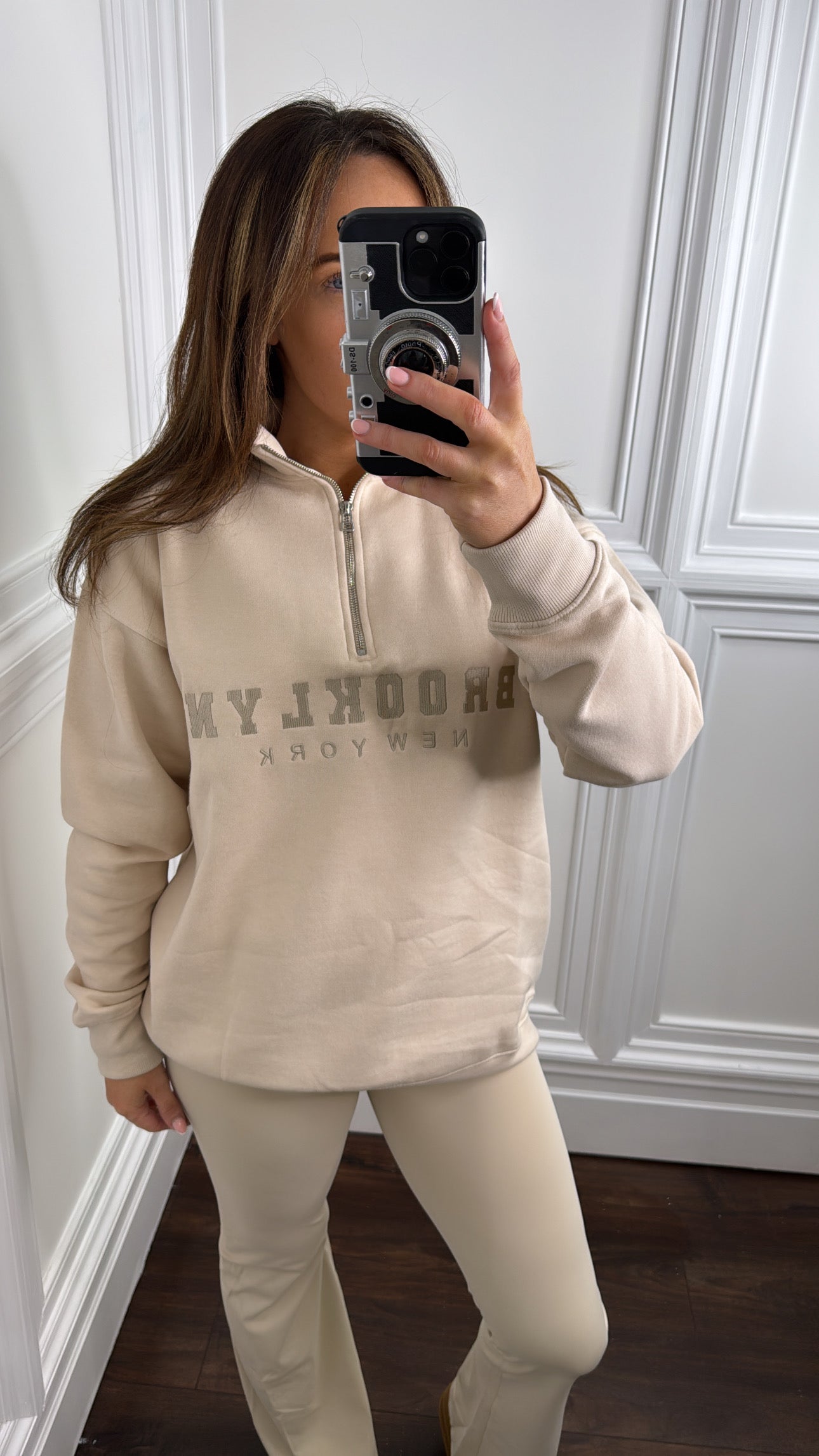 BROOKLYN beige half zip sweatshirt