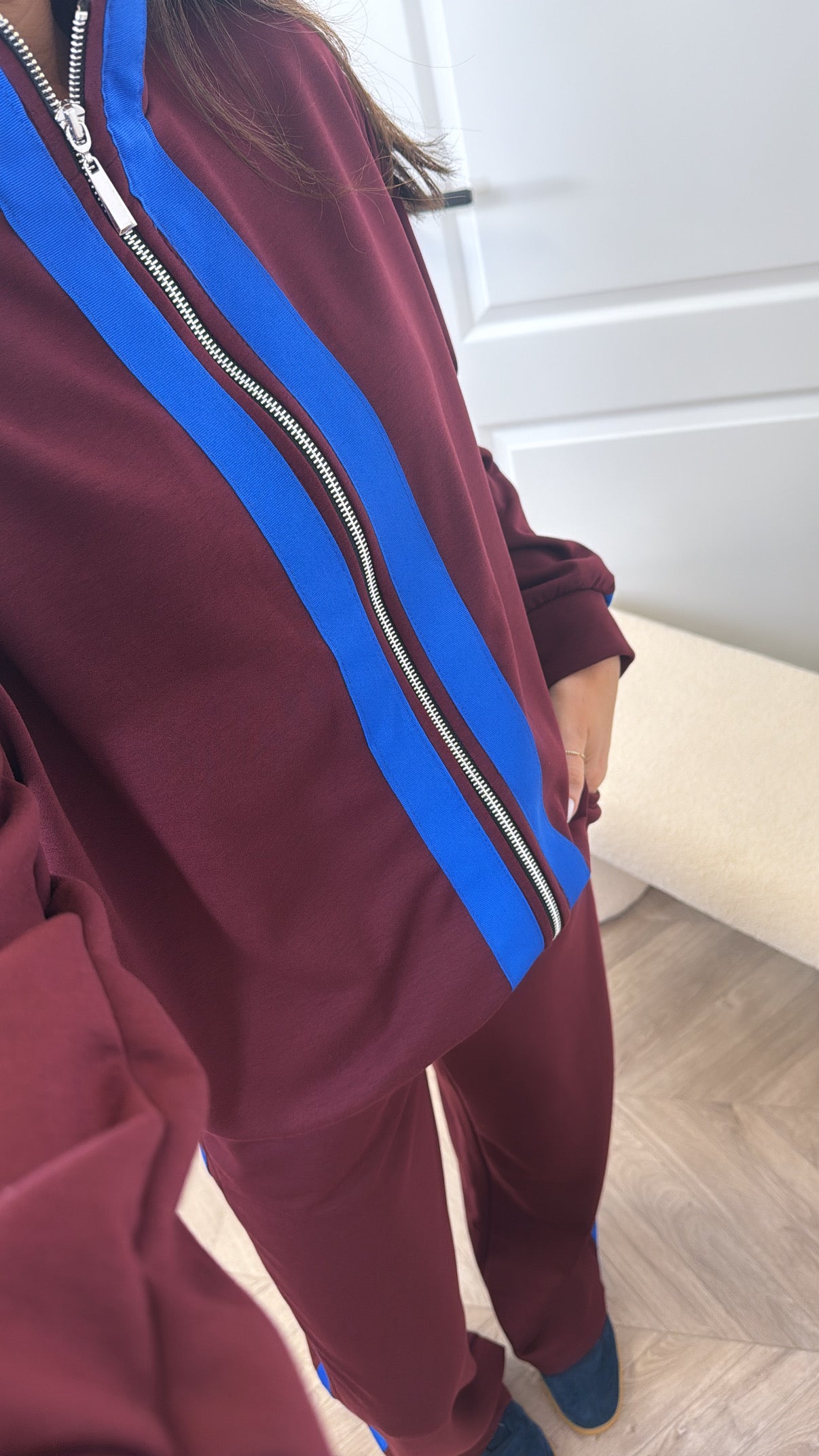 ORLA burgundy contrast stripe jacket and joggers tracksuit