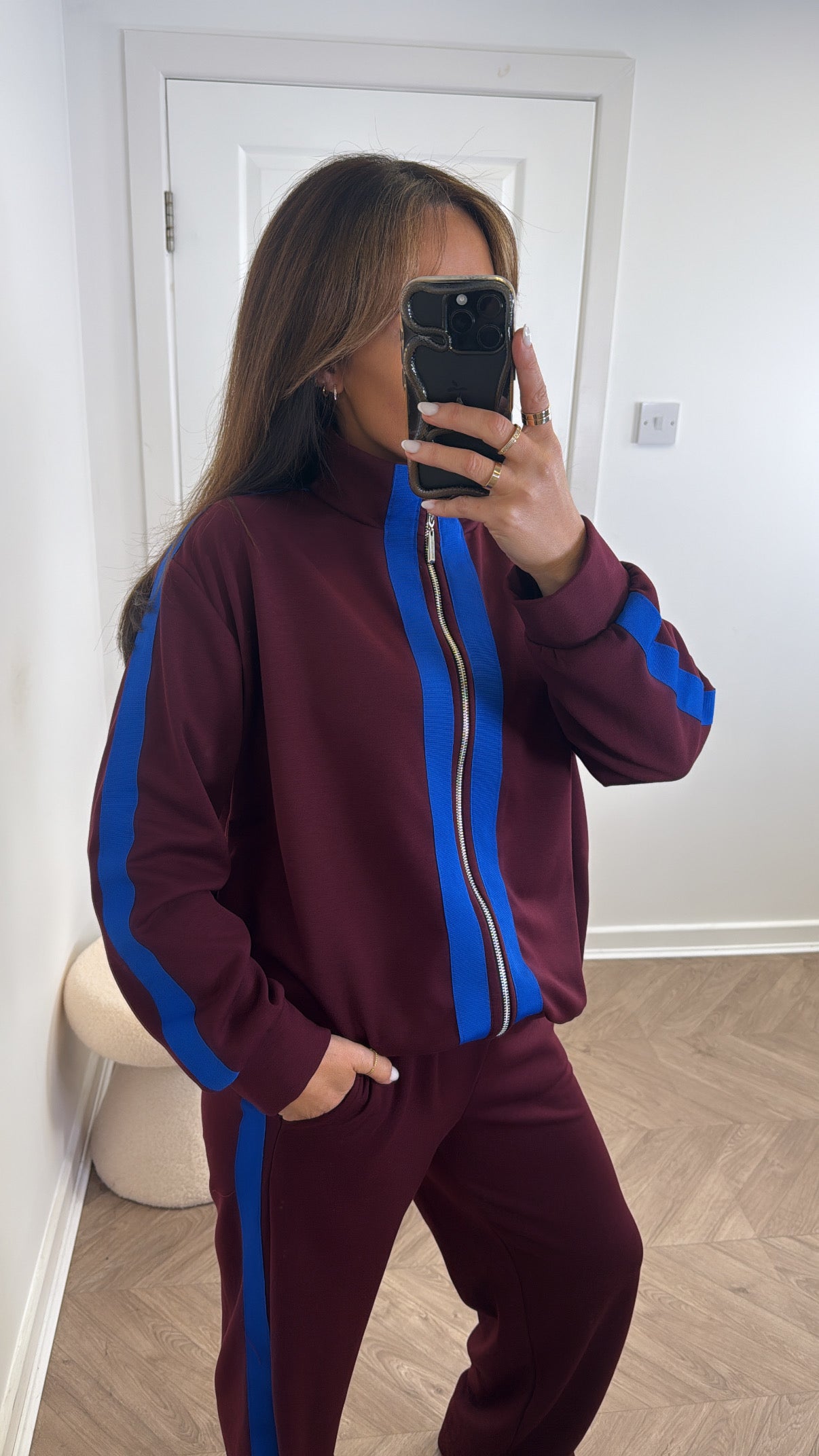 ORLA burgundy contrast stripe jacket and joggers tracksuit