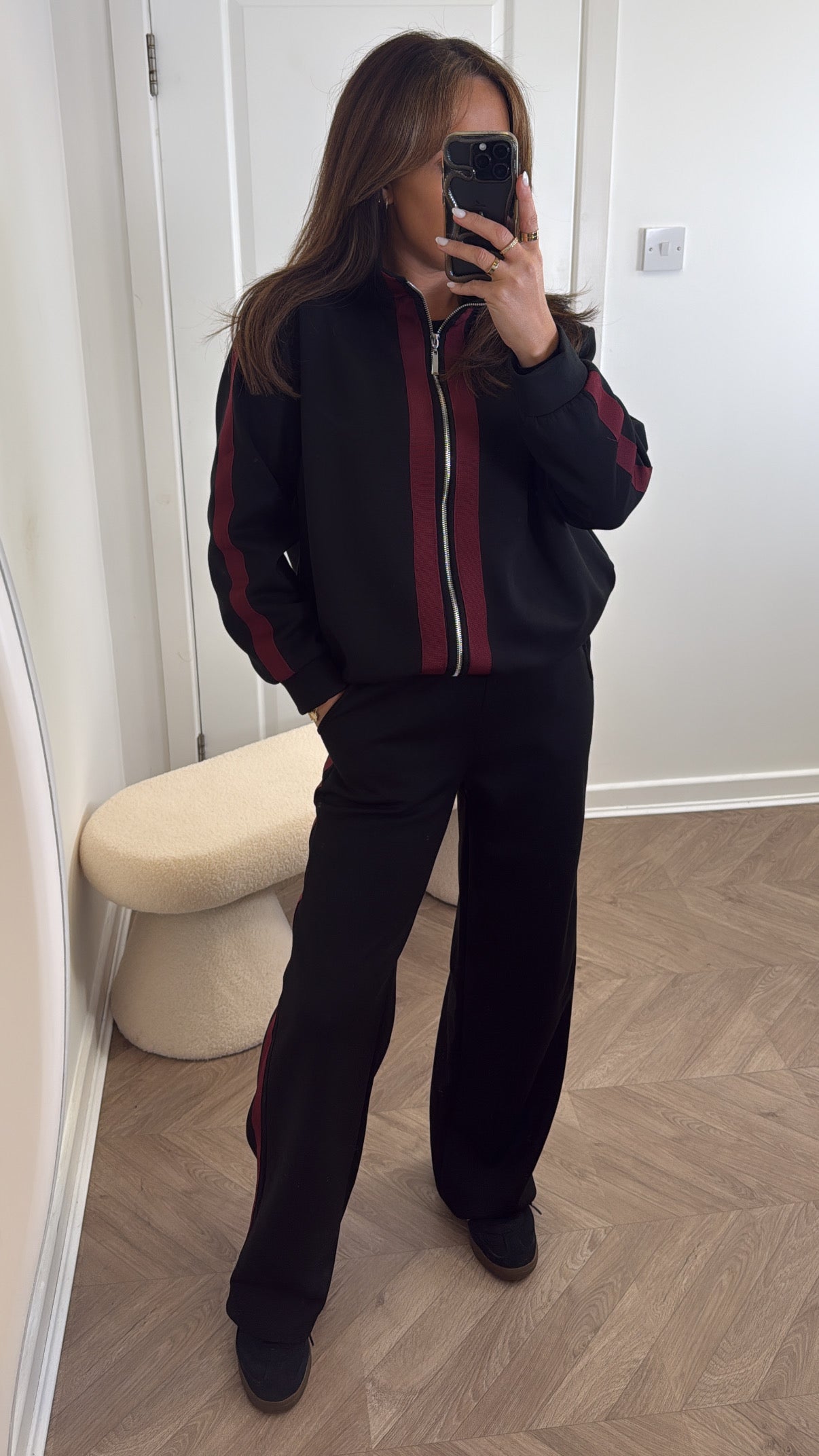 ORLA black contrast stripe jacket and joggers tracksuit